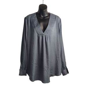 Perch by Blue Pepper Blouse Women's Gray V-Neck Longsleeve Soft Plus Size 2X